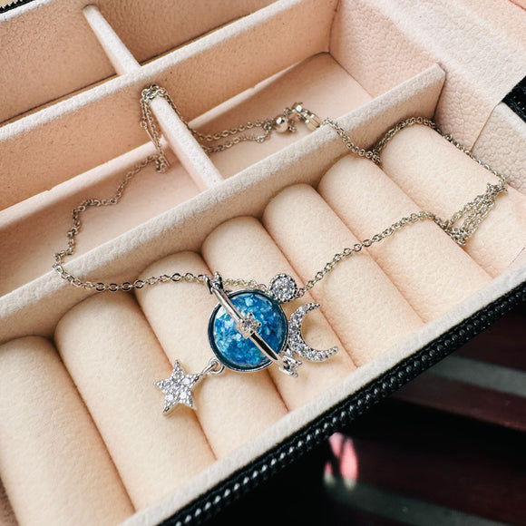 Collar Universo Blue Plateado