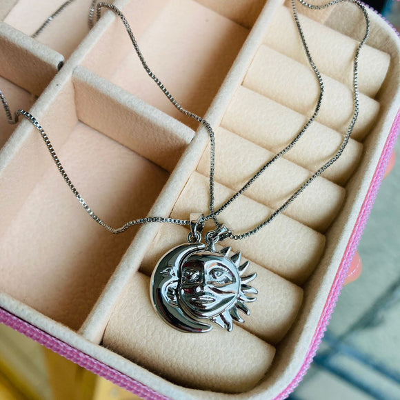Collar x2 luna + sol plateado