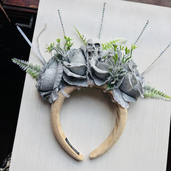 Tocado Catrina Flores Plateado