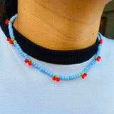 Collar mostacilla cereza blue