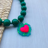 Collar Corazon Espinado Verde