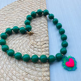 Collar Corazon Espinado Verde