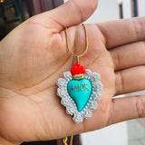 Collar corazon amor turquesa