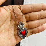 Collar corazon raices plateado