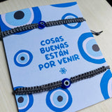 Pulsera Ojo turco gris tejida x2