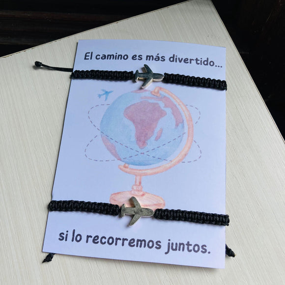 Pulsera negra x2 tejida avion
